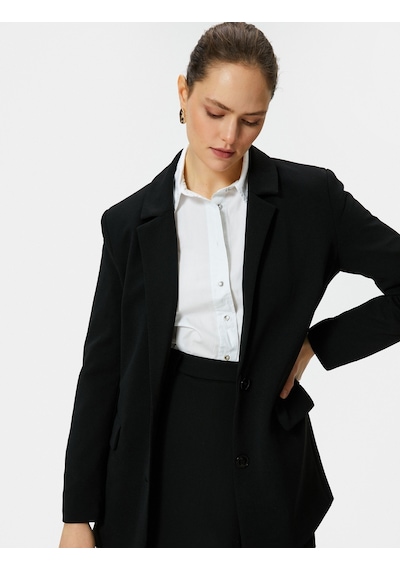 Koton Klasik Blazer Ceket Kapaklı Cepli Düğmeli Siyah 4sak50022uw Siyah