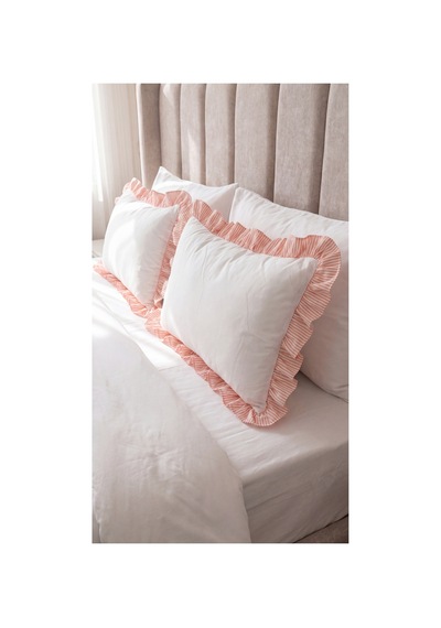 2'li Pamuklu Kumaş Çizgili Fırfırlı Yastık Kılıfı50x70 Cm Turuncu - 905308848 Turuncu