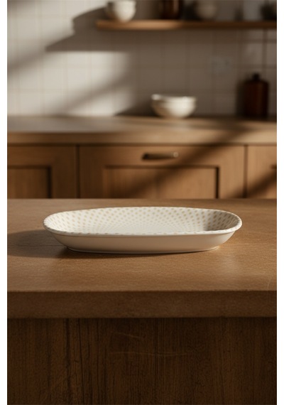 12'li Valencia Oval Kayık Tabak 19cm Dijital Punto Rinart Krem
