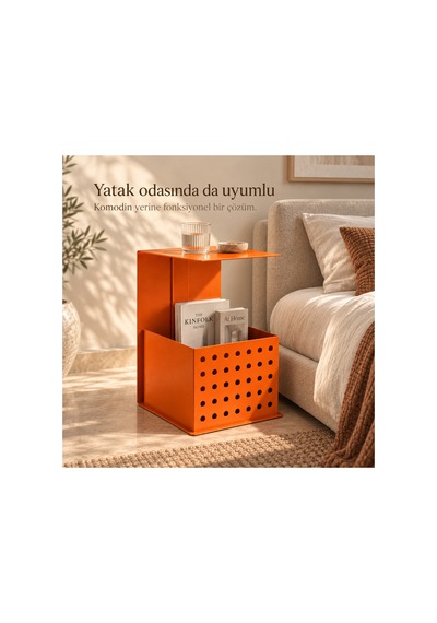 Frame Metal Yan Sehpa Modern Tasarım Depolama Hazneli Yan Sehpa Turuncu - 935176377 Turuncu