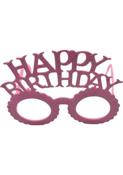 Pembe Happy Birthday Simli Doğum Günü Taç Ve Gözlük Seti 2 Li Parti Aksesuarı Fotoğraf Konsepti