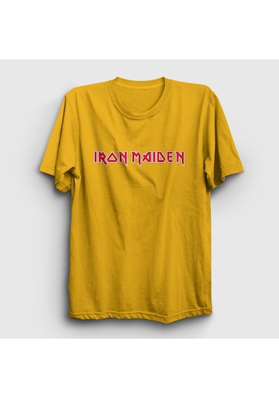 Presmono Unisex Logo Iron Maiden T-shirt Sarı