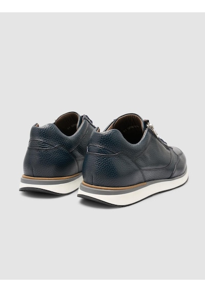 Cabani %100 Hakiki Deri Lacivert Bağcıklı Ve Fermuarlı Erkek Sneaker Lacivert