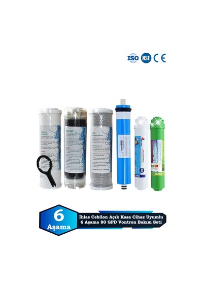 Sumarkt İhlas Cebilon Açık Kasa Su Arıtma Cihazı Uyumlu 6 Aşama 80 Gpd Vontron Alkalinli Filtre Bakım Seti