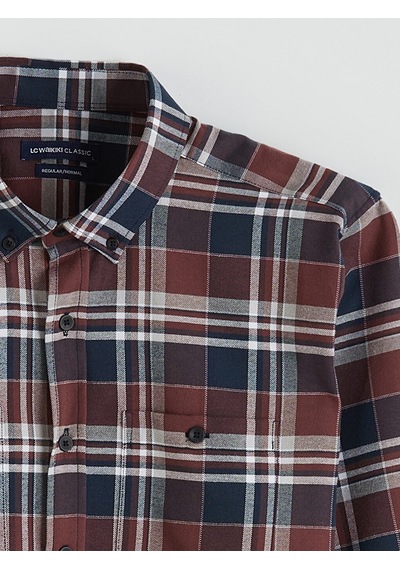 Lcwaıkıkı Classic Bordo Regular Fit Ekose Gabardin Erkek Gömlek