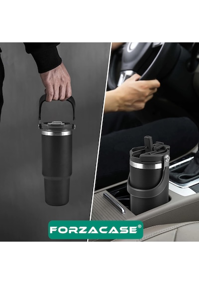 Forzacase 900 Ml Paslanmaz Çelik Pipetli Ve Kilit Kapaklı Kulplu Termos 6 Saat Sıcak/soğuk - Fc1180 Pembe