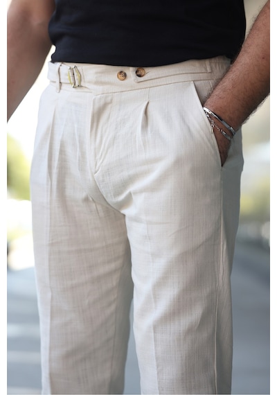 Tasarım İtalyan Model Keten Pantolon Krem