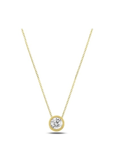 Brezza Lusso Jewelry Altın Kaplama Zirkon Taşlı Yuvarlak Kadın Gümüş Kolye 42 CM