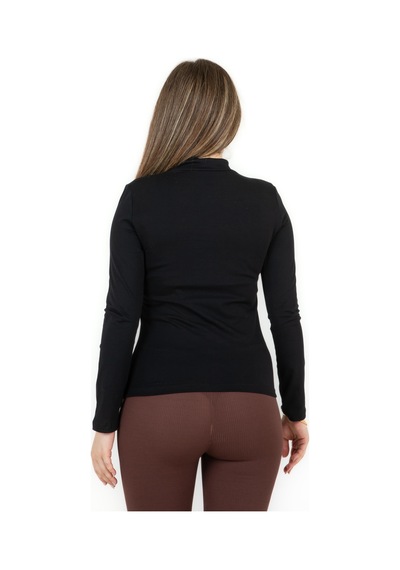 Sortie Collection Yarım Balıkçı Uzun Kol Likralı Basic Penye Bluz Siyah