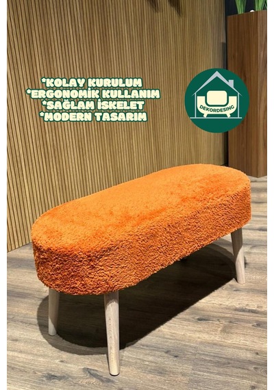 Paris Retro Ahşap Ayaklı Geniş Oturum Alanlı Oval Bench Puf Kiremit