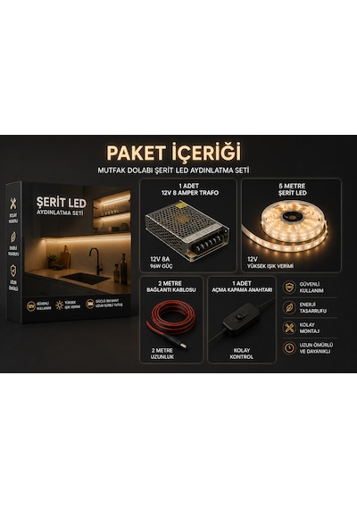 Mutfak Dolab Aydınlatma Şerit Let 12v Gün Işığı 3500 K