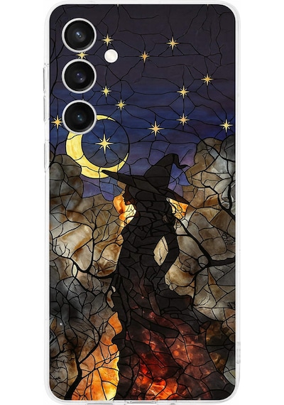 Printify Samsung Galaxy S24 Fe İle Uyumlu Vitray Cadı Saati Tasarımlı Şeffaf Silikon Kılıf Şeffaf