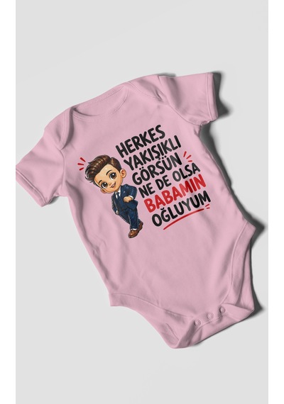 Morivokids Babaya Özel Kısa Kollu Bebek Body %100 Pamuk Zbn179-kk Koyu Pembe