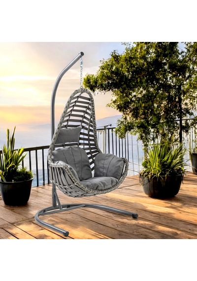 Capri Swing Milas Tekli Rattan Bahçe Salıncağı Balkon Salıncağı Gri