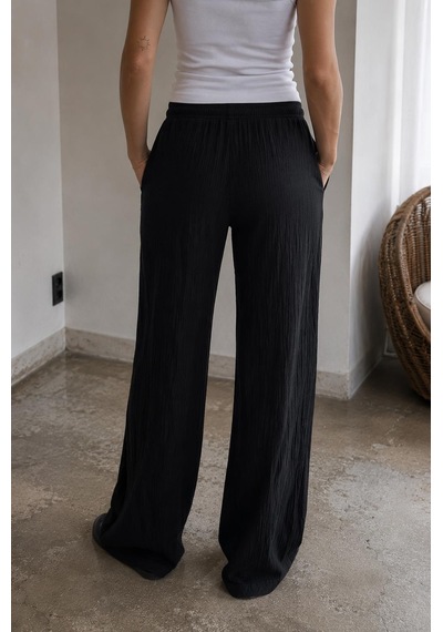 Alexandergardi Krinkıl Dokulu Beli Lastikli Wide Leg Pantolon siyah