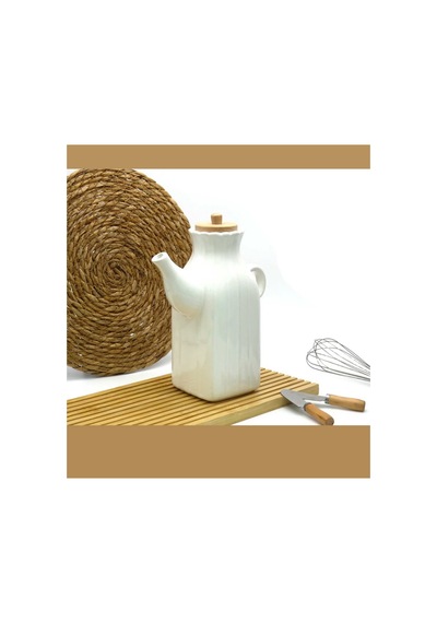 Bambu Kapaklı Porselen 1000 Ml Yağdanlık Yağlık Sütlük Beyaz 680894058 Beyaz