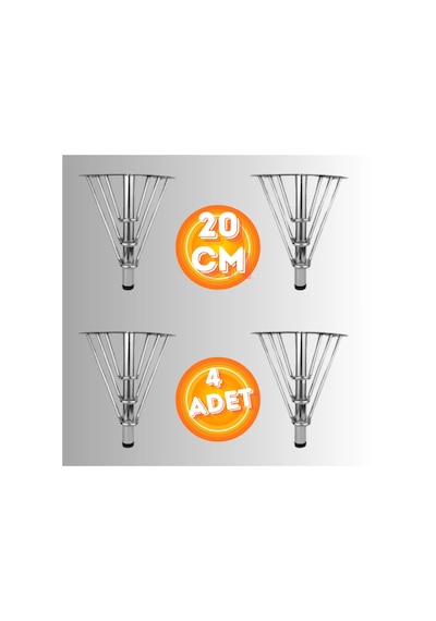 20 Cm Metal 3 Telli Koltuk Ayağı Mobilya Ayağı Ünite Ayağı Konsol Ayağı Puf Berjer Ayağı 4 Adet Krom