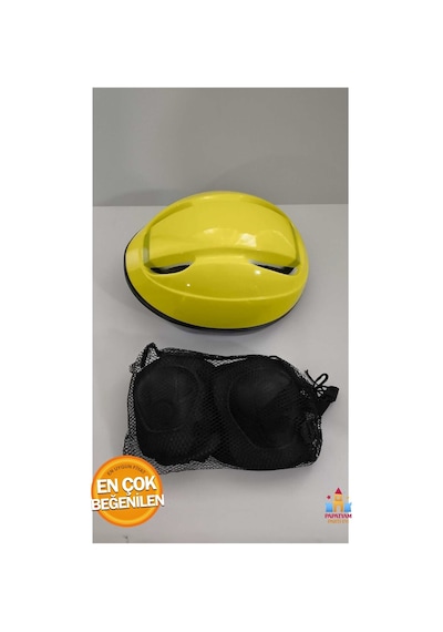 Trend Renklerle Tarzını Tamamla Çocuk Paten Koruyucu Seti 7 Parça - Sarı Kask, Siyah Dizlik Siyah
