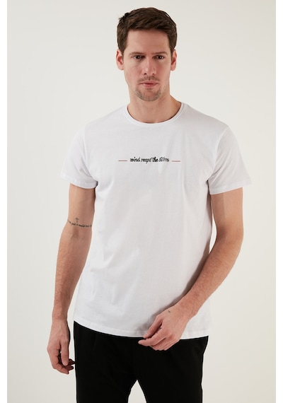 Buratti Pamuklu Slim Fit Bisiklet Yaka Erkek T Shirt 541Wind Beyaz