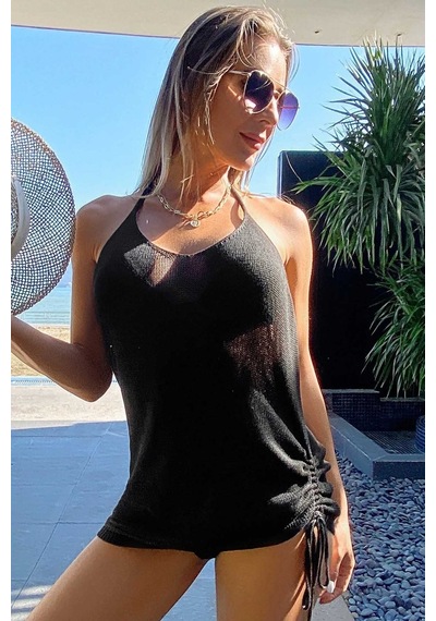 Angelsin Örme Pamuk Yandan Büzgülü Pareo Plaj Elbisesi Kimono Kaftan 001