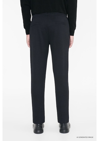 AC&Co / Altınyıldız Classics Erkek Sıyah Pamuklu Standart Fit Normal Kesim Beli Lastikli Diagonal Desenli Örme Pantolon Siyah