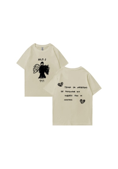 Flood Of Style Rapçi Milo J T Shirt 111 Albümü Merch Baskı T-shirt Erkekler Kadınlar Saf Moda Kalça Hopt-shi Bej