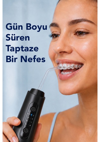 Şarjlı Ağız Duşu - 320ml Su Hazneli 5 Başlık 4 Çalışma Modlu Su Geçirmez Ağız Diş Dil Temizleyici Siyah