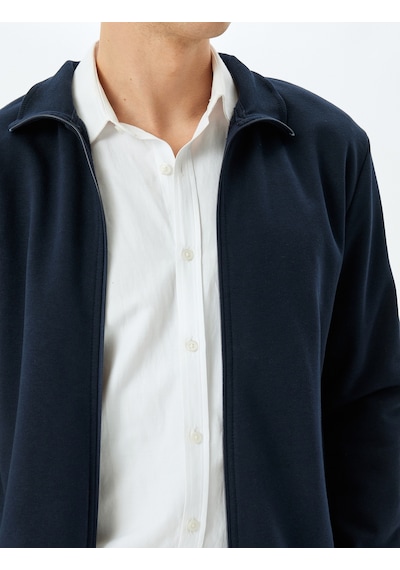 Koton Regular Fit Pamuk Karışımlı Uzun Kollu Basic Fermuarlı Sweatshirt Lacivert 5wam70253mk Lacivert