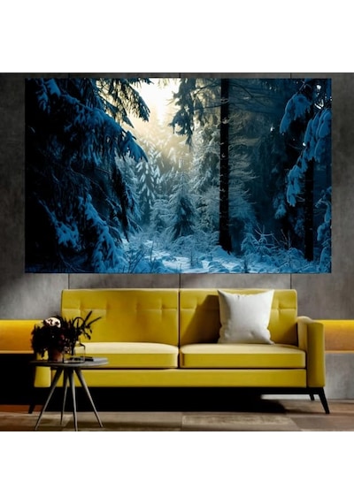 Karlı Doğa Manzaralı Sanatsal Dekoratif Duvar Tablosu 50x70 Cm