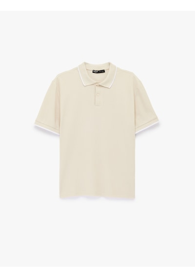 Koton Kısa Kollu Pamuklu Pike Kumaş Düğmeli Polo Yaka Slim Fit Tişört Bej 6sam10294mk Ekru