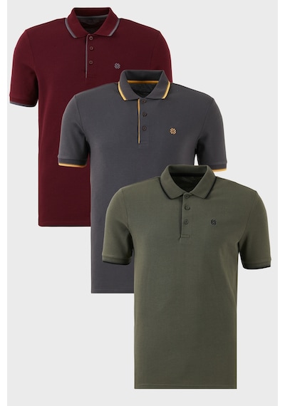 Buratti Pamuklu Slim Fit Şerit Detaylı Düğmeli Polo Yaka 3'Lü Paket Erkek T Shirt 5902118S3 Vişne-Antrasit-Haki