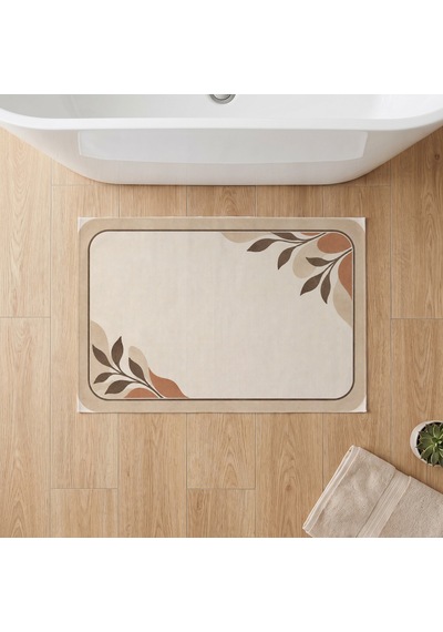 Kartela Halı Diyatomit Görünümlü Banyo Paspası Bej Kaymaz Taban Makinede Yıkanabilir 60x90 Cm