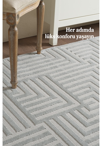 Modern Oturma Odası Halısı Salon Halısı Yolluk Gri Halı Hav Toz Vermez Kolay Temizlenebilir Halı Gümüş