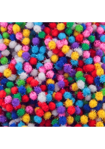 100 Adet. Simli Ponpon. 10 Mm. Renkli Peluş Ponpon. Minik  Ponpon.