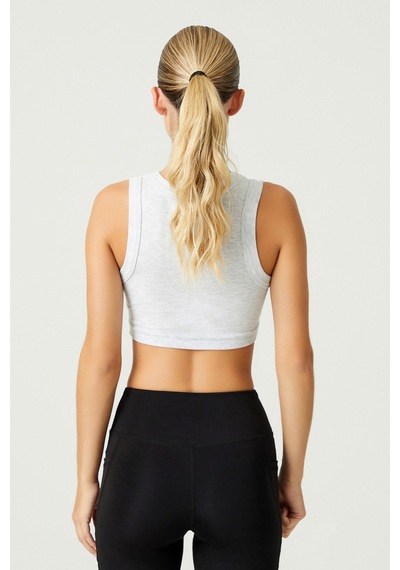 Los Ojos X Melodi Gri Pamuklu Kalın Askılı Crop Top Tank Kar Melanj