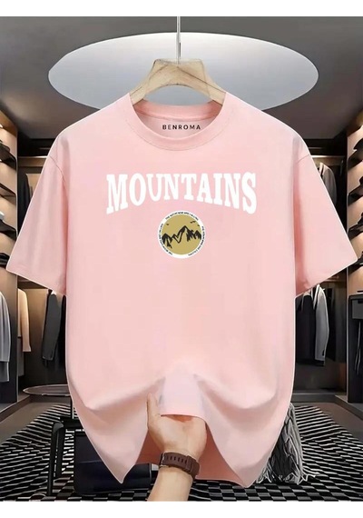 Mountaıns Baskılı Oversize Tişört Pembe