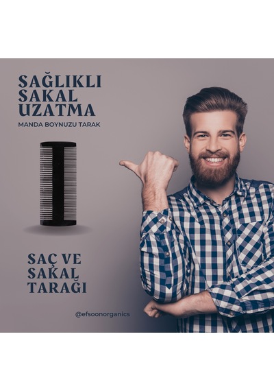 Efsoon Organics Manda Boynuzdan Doğal Kemik Tarak Uzun