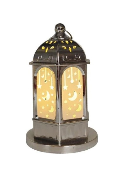 16 Cm Ramazan Ledli Gümüş Tabanlı Parlak Model Fener - Dekoratif Ramazan Feneri Diğer