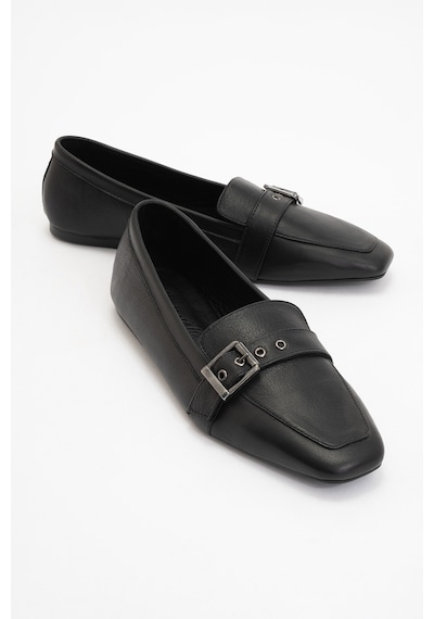 Luvishoes Luvi Shoes Perıwınkle Siyah Cilt Hakiki Deri Kemerli Kadın Loafer Ayakkabı SİYAH CİLT