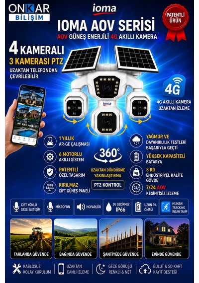Ioma Sg407 4 Kameralı 3ptz'li 4g Solar Güvenlik Kamerası 10x Zoom Hieasy