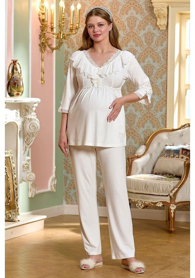 Cossy By Aqua 25137 Hamile Lohusa Truvakar Kol Pijama Takımı-krem