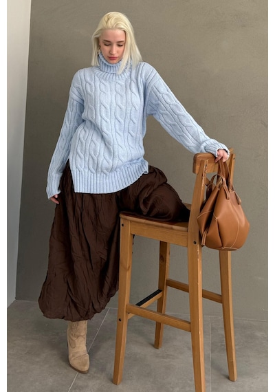 Madmext Mavi Boğazlı Triko Kazak Mg2376 Mavi