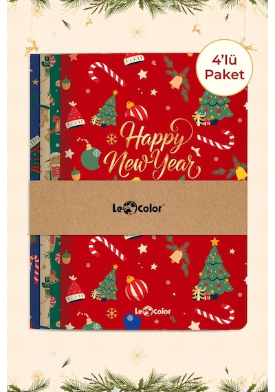 Le Color Happy New Year Temalı Defter Seti 4'lü 13 x 20 CM