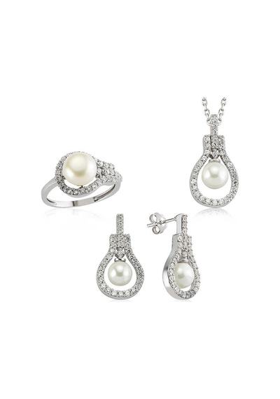 Casera's Gümüş İnci Damla Kadın Set Csr2182042 Gümüş