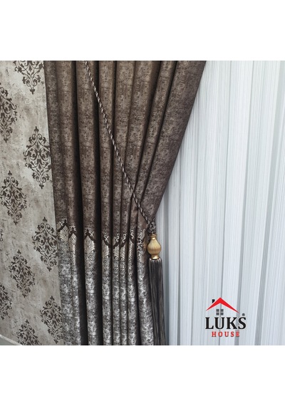 Lüks Kahverengi Fon Pano Perde Sık Pile Tek Kanat, En100 Cm Kahverengi