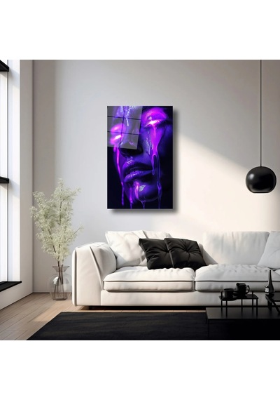 Neon Gözyaşları Cam Tablo Soyut Neon Işıklı Modern Duvar Dekoru