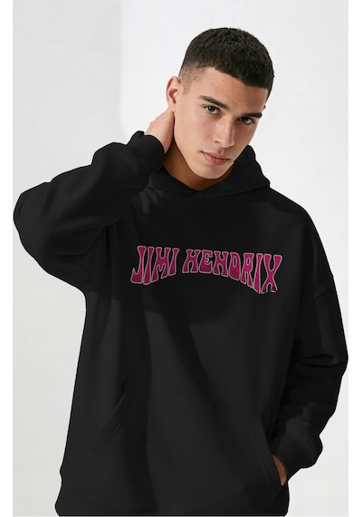 Sevbano Jimi Hendrix Efsane Şarkıcı Sırt Baskılı Unisex Oversize Penye Ho Siyah