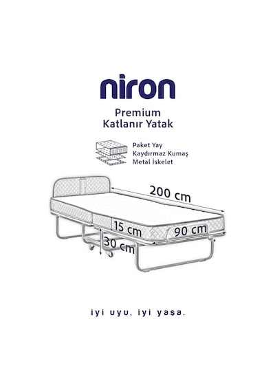 Niron Premium Katlanır Yatak 90x200 Cm Paket Yaylı Lüks Yatak Ve Kaydırmaz Kumaş Kaplı Karyola
