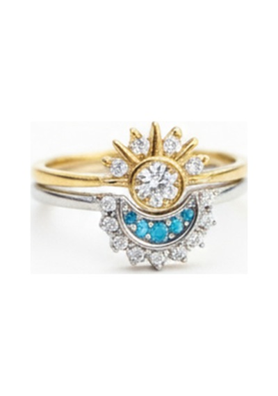 Çekirdekjewelry 925 Ayar Gümüş Ay Güneş Ayarlanabilir Yüzük Çok Renkli