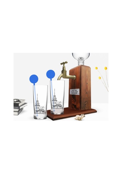 Kişiye Özel Renkli Baskılı Kız Kulesi Tasarımlı İkili Vodka Barda
